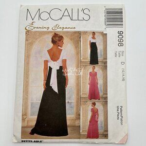 McCall's 9098 Evening Elegance Misses UNCUT Size 12-14-16 Dress Back Bow